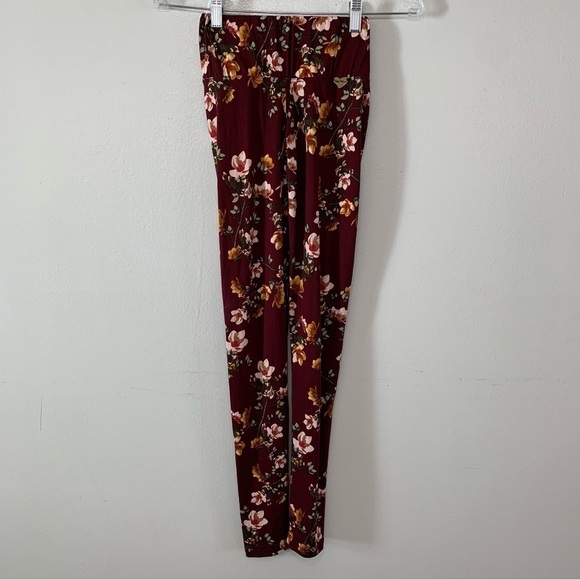 Cute Booty Lounge Burgundy Floral Print High-Waist Booty Lifting Leggings XXS - Picture 1 of 5